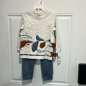 Carter's Light Gray Dog Graphic Long Sleeve Tee and pants outfit